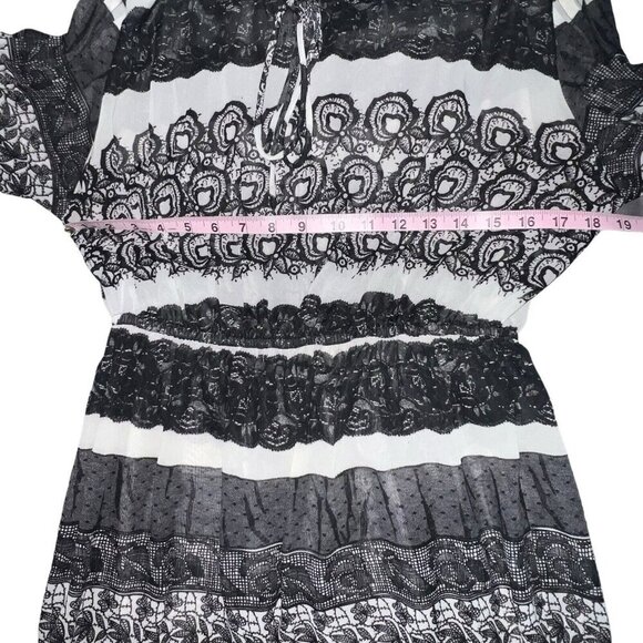 Kardashian Kollection Lace Print Sheer Dress-Size Medium Long Sleeve Floral - Picture 4 of 8